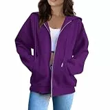 POIUIYQA Sweatjacke Damen Zipper Hoodie Leicht Übergangsjacke mit Kapuze Elegant Einfarbig Kapuzenjacke mit Taschen Teenager Mädchen Sweatshirt Locker College Jacke Baumwoll Sportjacke Trainingsjacke