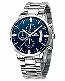 MEGALITH Herrenuhr Edelstahl Silber Chronographen: Wasserdicht Armbanduhr Herren Leuchtende Datum - Analog Uhren fur Männer Blau Ziffernblatt