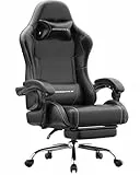 Dowinx Gaming Stuhl Bürostuhl Massage Gaming Sessel mit höhenverstellbaren Linkage-Armlehnen, ergonomischer Gamer Stuhl mit Fußstütze, gepolstert Gaming Chair 150° neigbar bis 180 kg, Schwarz