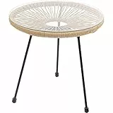 Kare Design Beistelltisch Acapulco, Natur, 50cm Durchmesser, Indoor und Outdoor Tisch im Retro-Design, Kleiner Gartentisch, Couchtisch für Balkon, Garten, Terrasse, Schwarzes Stahlgestell, Glas