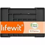 Lifewit Besteckkasten für Schublade, Verstellbarer Besteckhalter Tiefe 42 cm, Kunststoff Besteckeinsatz Breite von 51 auf 74 cm, Utensilienhalter Küche Schubladen Organizer für Löffel/Gabeln, Schwarz