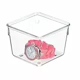 iDesign Linus Schubladenorganizer, kleiner Schubladeneinsatz aus Kunststoff für Besteck und andere Utensilien, durchsichtig, 10 cm x 10 cm x 7,5 cm