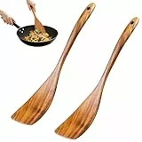 2er Set Pfannenwender Holz, Kochlöffel Holz Set, Pfannenwender Olivenholz Naturholz Robust, Langlebig, Hitzebeständig, Antibakteriell, Spülmaschinenfest