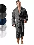 SIEGENTHAL® Herren Bademantel Frottee Velours 100% Baumwolle mit Schalkragen - Anthrazit XL -XXL