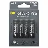 GP ReCyko Pro Akku AA 2000mAh NiMH | 4 Stück Batterien AA wiederaufladbar 1,2V, vorgeladen Ready2use | entwickelt für optimale Leistung bei stromintensiven Geräten, plastikfreie Verpackung