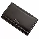 GoBago Elegante Damen Geldbörse Leder Portemonnaie Geldbeutel mit Bügelverschluss (Schwarz)