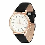 OFFCUP Damenuhr, Damen Analog Quarz Uhr mit Leder Armband, Uhren Damen Einfache Business Klassische Armbanduhr Lässig Quarzuhr Kleideruhr, 3 Zeiger -Schwarz