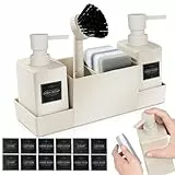 SPORWAY Seifenspender Spülmittelspender, 350ml Spülbecken Organizer mit Bürste und Spülschwamm, Spülorganizer Spülbecken Organizer mit Abtropfschale für Küchen, Bad (Beige)