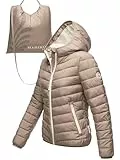 MARIKOO Damen leichte Übergangsjacke Kurze Steppjacke mit innen eingenähter Tragetasche zum einfachen Verstauen und praktischem Umhängen der Jacke Pack Mich EIN Taupe Grey Gr. XXL