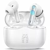 Kopfhörer Kabellos Bluetooth 5.4, Bluetooth Kopfhörer mit 4 ENC Lärmreduzierung Mics, 40Std In Ear Kopfhörer Bluetooth Tiefer Bass LED-Anzeige IP7 Wasserdicht Sport Ohrhörer USB-C Touch Control Weiß