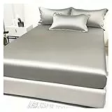 Bettlaken Aus Eisseide 1 einfaches, modernes Satin-Spannbettlaken in Volltonfarbe, Tagesdecke aus Eisseide in Volltonfarbe for Schlafzimmer, Bettwäsche Satin Spannbettlaken(Light Grey,90x200cm)