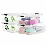 Iris Ohyama Aufbewahrungsboxen mit Deckel, 32L, 4er-Set, Transparent, Sicherer Verschluss, Stapelbar, Griffe, Schlafzimmer, Schrank, Büro, Organisation, BPA-freies Plastik, Ordnungsboxen, BSB-35