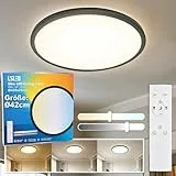 L5L3D LED Deckenleuchte mit Fernbedienung, Φ42x2.8 CM 2700K/4000K/6500K IP44 22W 2900LM Küchelampe LED Deckenlampe mit Backlight-Effekt für Schlafzimmer Badezimmer Bad Wohnzimmer Keller, Schwarz