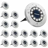 Bowfar 16 Stück Solar Bodenleuchten Aussen, Solarleuchten Garten mit 12 LEDs für Außen, 3000K Kaltweiß Wasserdicht Led Solar Gartenleuchten, Solarlampen für Rasen Auffahrt Gehweg Patio Garden