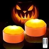 AVCXEC Halloween Kürbis LED Lichter, 2PCS Halloween Kürbis Licht mit Timer und Fernbedienungs, Halloween Kürbis Deko Licht, Flammenlose Flackern Kürbis Kerzen Halloween, für Halloween Dekoration