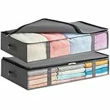 Lifewit 2 Stück 65L Unterbett Aufbewahrungsbox, Faltbare Unterbettkommode Aufbewahrungstasche Storage Boxes mit Deckel, Unterbett Aufbewahrung für Kleider Unterbett Kleiderschrank, Grau