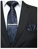 JEMYGINS Dunkelblau krawatte Paisley Seide Herren Krawatten und Einstecktuch mit krawattenklammer Sets (1)