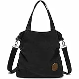 Myhozee Handtasche Damen Canvas Umhängetasche,Taschen Damen Strandtasche Schultertasche Crossover Bag für Mädchen Frauen-SCHWARZ