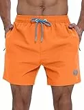APTRO Herren Badehosen Schnelltrocknend Boardshorts Reißverschlusstaschen Badeshorts mit Mesh-Futter Einfarbig Sport Shorts Orange XXL