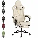 SUKIDA Gaming Stuhl Computerstuhl Ergonomischer Gaming Chair mit Fußstütze Bürostuhl Ergonomischer Computerstuhl mit Lendenwirbelstütze Beige