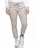 MATY FASHION Damen Hose Stretch Sweatpants aus Baumwolle Jogginghose Denim für Freizeit Boyfriend Baggyhose Cargo (Beige)