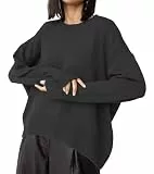 Ckikiou Übergroßer Pullover mit Rundhalsausschnitt, niedlich, lässig, für Damen, Herbst, Winter, lässig, langärmelig, weich, gestrickt, Schwarz, Mittel
