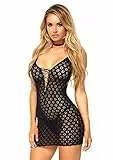 Leg Avenue 8316 - Spitzen Minikleid Mit Frontschnürung Und Passendem String Schwarz Dessous Damen Reizwäsche, Einheitsgröße (EUR 36-40)