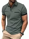 zitysport Poloshirt Herren Kurzarm Shirt Atmungsaktives Golf Polo Shirt Männer Sommer Shirts Sport Basic Slim Fit Tshirt mit Brusttasche Polohemd(DunkelGrau-XL)