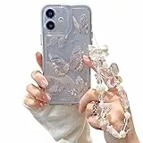 Fycyko Kompatibel mit iPhone 11, niedliches Schmetterlingsmuster, klares Design, ästhetisch, für Frauen, Teenager, Mädchen, Glitzer, glitzernde Handyhüllen, Schutzhülle + Schmetterlingskette