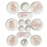 Kitchen Life 14-teiliges Frühstücksset für 6 Personen – Karo Stackable Serie aus Kütahya Keramik – Handgefertigtes, hochglänzendes & stapelbares Keramikgeschirr (Pink)