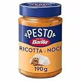 Barilla Pesto Ricotta e Noci 1x190g | Glutenfreie Italienische Pasta-Sauce mit cremigem Ricotta, Walnüssen und Grana Padano, Nudel-Soße, rotes Pesto