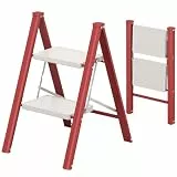 KINGRACK Trittleiter 2 Stufen Leiter Klappleiter rutschfeste Stehleiter Belastbar bis 150 kg Red