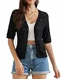 GRACE KARIN Damen Half Sleeve Lightweight Cutout Strickjacke Schwarz L
