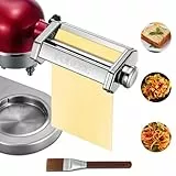 FOHERE Nudelaufsatz Nudelblattroller für KitchenAid Küchenmaschine, Pasta Maker Zubehör Mit Nudelblattroller und Reinigungsbürste (7 Einstellbare Dicken)