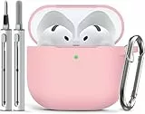 Inesore Compatible with Airpods 4 Case Cover,Silicone Protective Case for Apple Airpods 4 Active Noise Cancellation, Support Wireless Charging and Front LED Visible, with Cleaner Pen,Pink