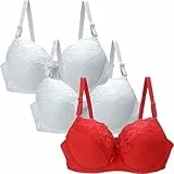 Push up BH Damen mit Bügel Große Brüste Spitzen Bequemer BHS Set Starker Halt mit Verstellbarem Unterwäsche Klassische Komfort Atmungsaktiver für Sport und Alltag Bh Damen Mit Bügel Set (White, 90E)