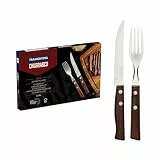 Tramontina 22299/002 Steakbesteck-Set, 12-teilig mit Naturholzgriffen 2-Fach vernietet
