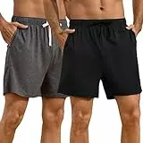 U2SKIIN Herren Pyjamashorts, 2er-Pack Weiche,Kühlende & Atmungsaktive Schlafshorts,Bequeme schlafanzughosen mit Tasche (Dunkelgrau Mel. + Schwarz,M)
