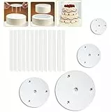 Tortenständer Tortenstützen 4 Etagen: 4 Tortenplatte(9/12/16/20cm) & 12 Tortendübel(23cm), Kunststoff Kuchenstützen Kuchenbasis Wiederverwendbar Tortenstützen für Mehrstöckige Torten Hochzeit