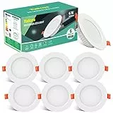 Tailcas LED Einbaustrahler 230V 6W Ultra Flach IP44, 6er LED Einbauleuchten Set Warmweiß 2700k, Einbautiefe 26mm 600 Lumen, Ø105mm Einbaulochmaße 75-95mm, Deckenspots für Badezimmer Wohnzimmer Küche