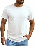 Runcati Herren T-Shirt Rundhals Oberteile Männer Sommer Kurzarm Vintage Tee Tops Basic Einfarbig Lockere Tshirts Sport Freizeit Shirts Weiß M