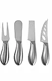 PIQIUQIU 4-teiliges Edelstahl Käsemesser Set, Edelstahl Brotzeitmesser Set,Buttermesser und Käsespatel, 13,5 cm, Silber