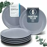 Steingut Frühstücksteller 6 Personen Hygge TESTSIEGER, Traumhaftes Skandinavisches Steingut Dessertteller Set, Kleine Teller, Salatteller - Pure Living in Graublau