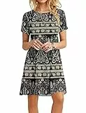 MOLERANI Sommerkleider für Damen Lässiges T-Shirt Kleid Kurzarm Damen Strandkleid (XL, Boho Blumenschwarz)