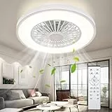 Ateroll Deckenventilator mit Beleuchtung, Ø54CM Dimmbar LED Deckenleuchte Ventilator mit Fernbedienung, 3000K-6500K, 6 Windstufen Leise Deckenventilator mit Licht, Timer, Lampe mit Ventilator für Wohn