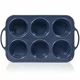 SUPER KITCHEN Jumbo Muffinform Silikon mit Metallverstärktem Rahmen, 6 Tassen Extra Groß Muffin Backform mit Griff, Antihaft Muffinblech Silikon, Bpa Frei Muffin Silikonform, Cupcake Form Grau