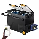 BougeRV CRD2 Kompressor Kühlbox mit Akku 173Wh, Akku Kühlbox 57L mit Doppeltür Dualzonen (Verbesserter Alu-Griff) Camping Kühlschrank Auto Elektrisch 12V 24V 230V mit Rollen APP Steuerung, -20℃~20℃