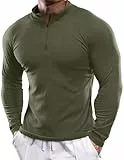 Meilicloth T-Shirts für Herren Slim Fit Langärmler T-Shirt Longsleeve Basic V-Ausschnitt Henley Langarm Herren Muscle Tee Dünner Herrenpullover Sport Kleidung Grün L