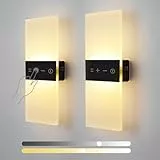 VOMI Akku Wandleuchte Innen Dimmbar, LED Wandleuchte Kabellos Ohne Stromanschluss USB Aufladbar Wandlampe mit Touch Control Helligkeit Farbtemperatur, Magnetische Ohne Bohren Lampe für Schlafzimmer