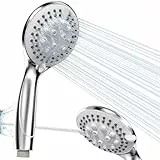 VEHHE Duschkopf Wassersparend, Duschbrause mit 5 Strahlarten + 1 Reinigungsmodus, Hochdruck Handbrause, die Moderne Silikon- und Traditionelle Düsen zu Einer Platte Vereint, Chrom